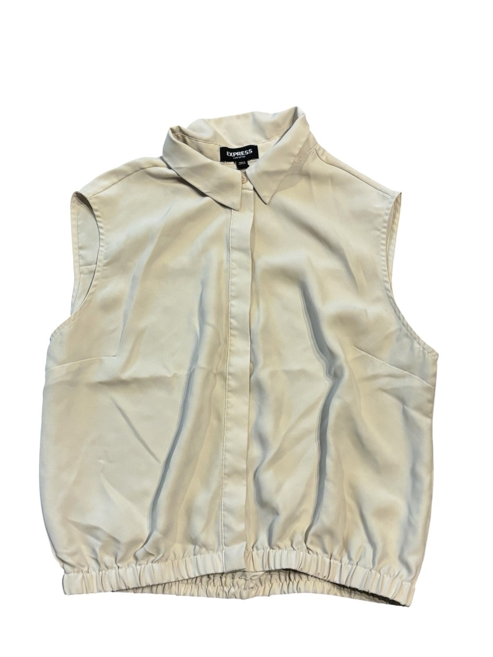 Express Portofino Ivory Sleeveless Collared Blouse with Elastic Hem Size M